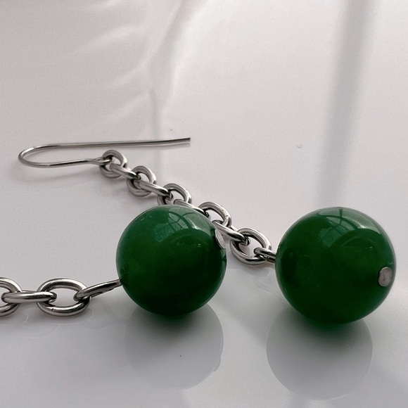 AVENTURINE Dangle Earrings on Stainless Steel Chain - Picture 12 of 12